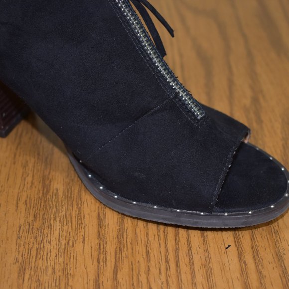 L4L Black Wedge Heels Ankle Open Toe Zipper Size 8 L4L by Lust - Picture 10 of 14